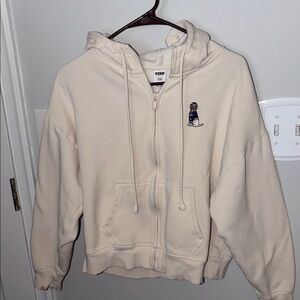 VTG PINK Cream Zip-Up Hoodie with Dog Logo 🐕